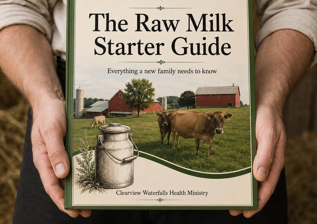 A farmer holding the printed Raw Milk Starter Guide.